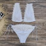 Halter Swimming Suits Bikini with Removable Padding for Women white color lace