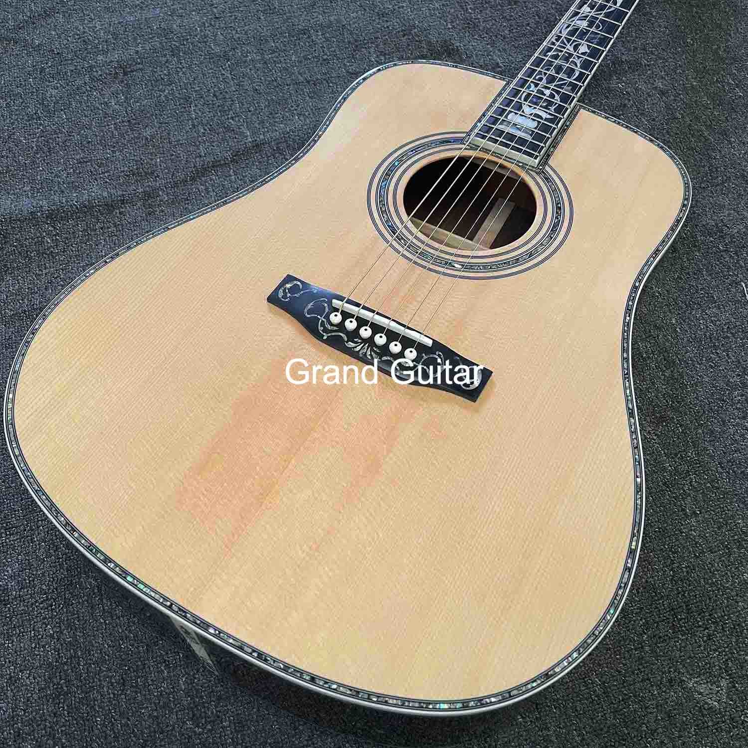 Custom Deluxe Solid Spruce Top Dreadnought Body Ebony Fingerboard 41 Inch Real Abalone Acoustic Guitar