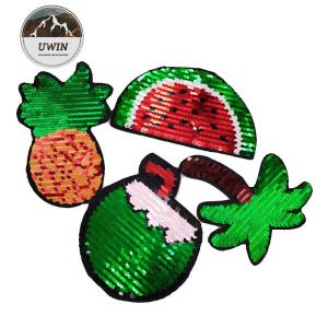 China Summer Fuirt Flip Sequin Patch Washable Sew / Iron Backing For Kids Clothing on sale