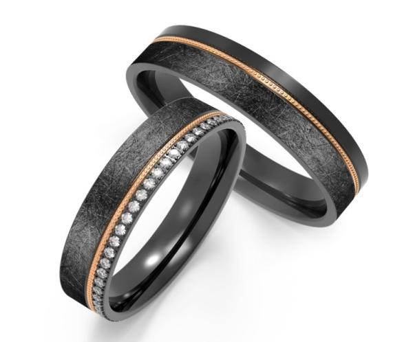 Double Texture Polished Mens Black Titanium Wedding Bands Customized Width