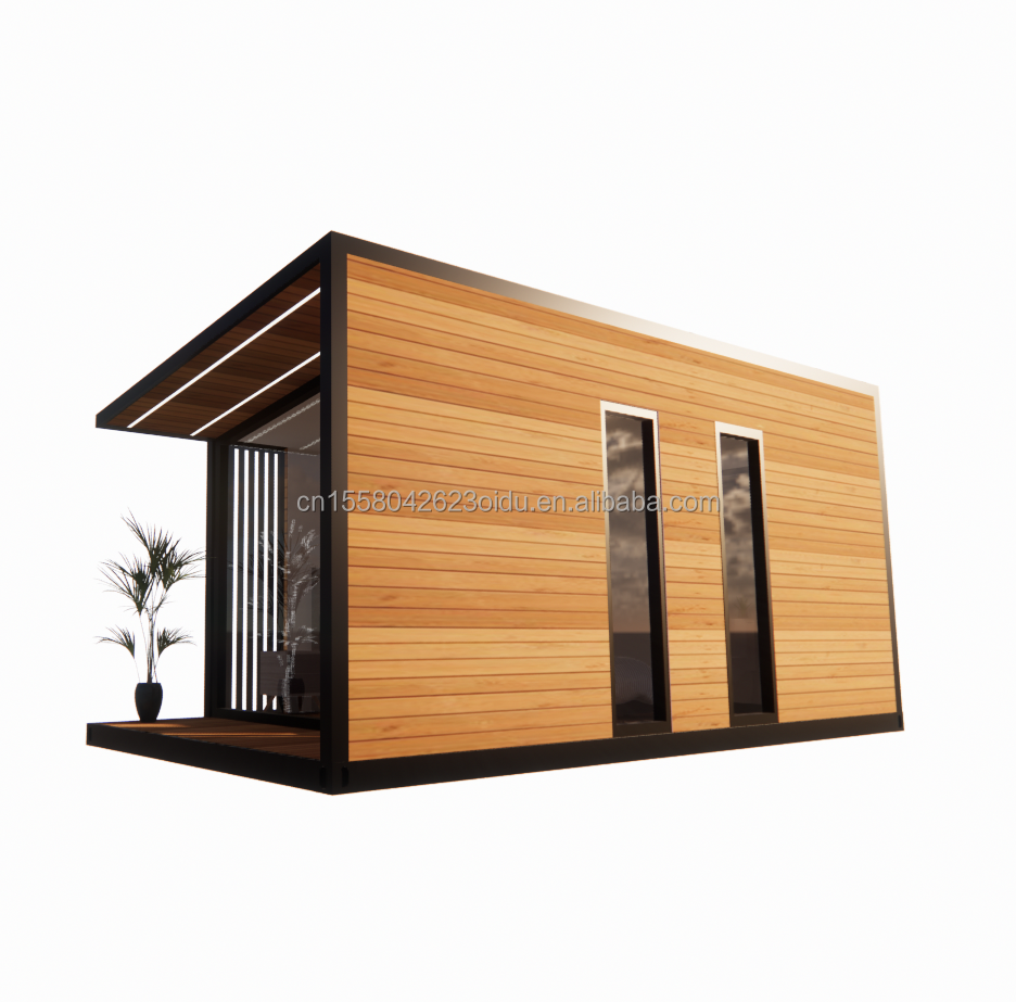 20 Feet Prefabricated Container House with Steel Frame Aluminum Alloy Windows Wooden Glass House and Galvanized Steel Bending