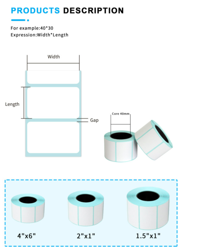 100x100mm 500pcs Blank Sticky Labels On A Roll Rectangle Thermal Barcode Sticker