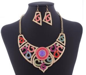Quality Vintage jewelry alloy hollow beads necklace with diamond earrings clavicle / Necklaces wholesale