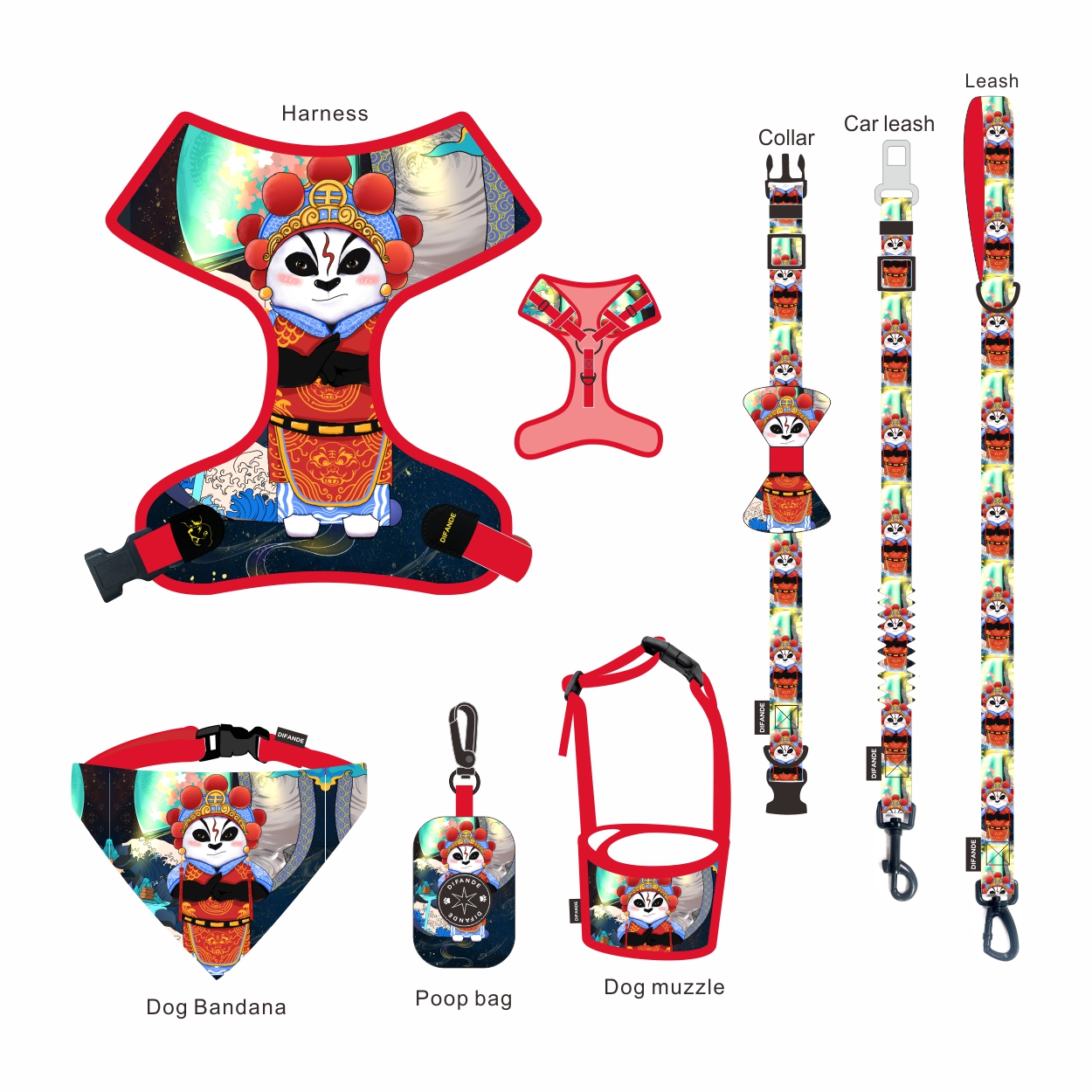 900D Nylon Dog Harness Set Well Padded Harness Leash Collar Set