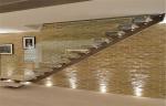 Modern Straight Flight Staircase 12mm Tempered Glass Railing Indoor Decoration