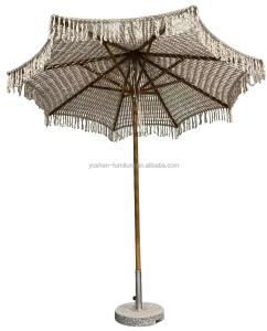 Quality 9 ft New Design Customized woven beach umbrella Cotton Rope Macrame Parasols handmade tassels Woven Canopy umbrella wholesale