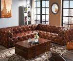 Vintage Distressed Leather Corner Chesterfield Sofa With Buttons