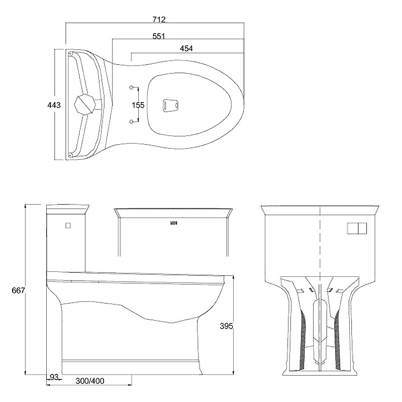 1.1 GPF Elongated One Piece Toilets Left Side Flush Handle Toilet