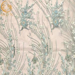 Quality 20% Polyester Blue 3D Flower Lace Fabric For Evening Gown wholesale