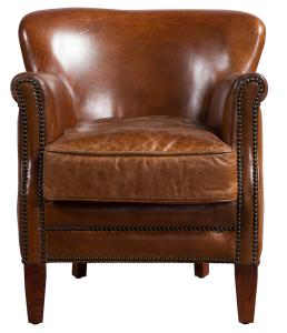 Quality Dark Brown Antique Genuine Leather Armchairs Solid Wood Frame wholesale