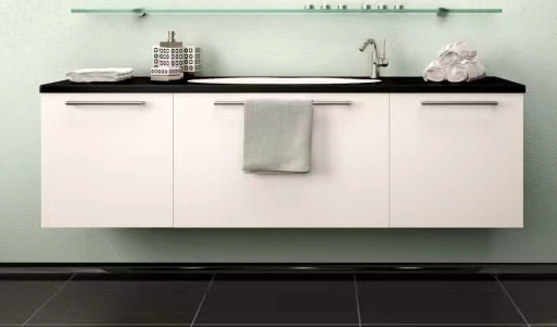 38-46 in Width Acrylic 3 Door Bathroom Vanity Set with Mirror and Wall Hanging Cabinet