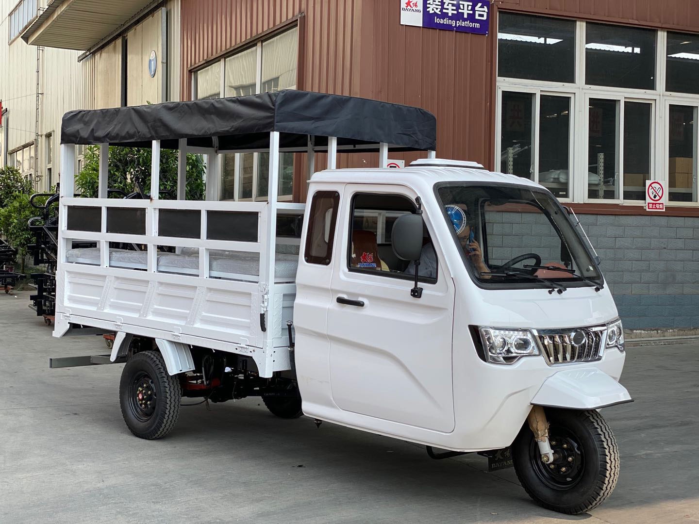 800W Semi-Cabin Motorized Cargo Tricycle with Enclosed Cabin and Plastic Cargo Cover