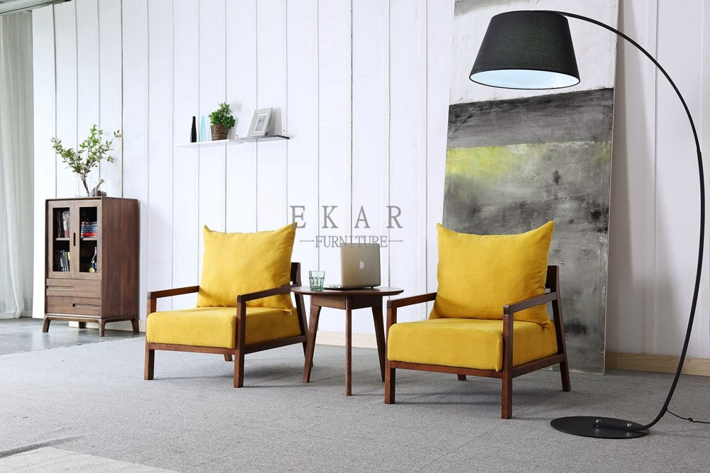 Solid Wood Frame Wooden Fabric Leisure Chair