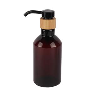 Quality Amber Slanted Shoulder PET Bottle Natural Bamboo Long Nozzle Lotion Pump 7oz 10oz 16oz wholesale