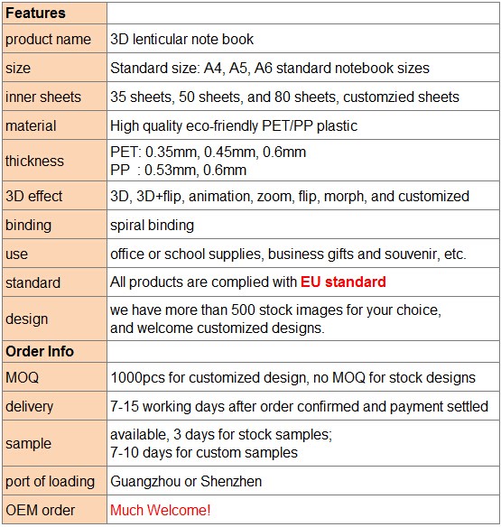 Wholesale A4 A5 A6 non-hard cover notebook spiral student 3d notebook /excercise book/gift diary for school/office