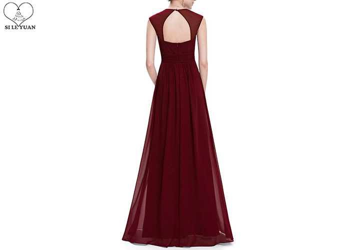 No Tail Chiffon V Neck Bridesmaid Dress Waist Beading Sleeveless Back Hollow Out