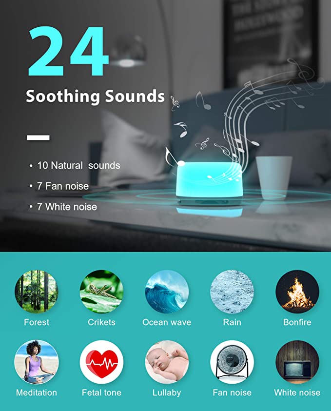 White Noise Sleep Machine With 24 HIFI Soothing Sounds Color Night Light Rechargeable Portable Sleep Machine For Baby Ad