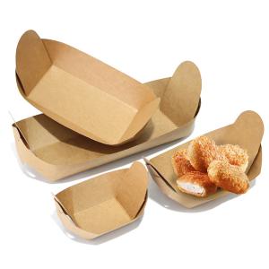 Quality Food Grade Greaseproof Snack Packaging Disposable Paper Tray Eco Friendly Brown Food 7oz Kraft Paper Bowls wholesale