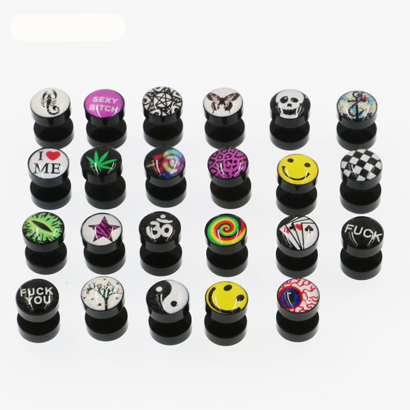 Free shipping fake ear plugs ear studs earrings for girls logo print anti-allergic piercing jewelrys