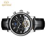 KINYUED Factory Customized Clock Movement Moon Phase Leather Strap Watch Mens