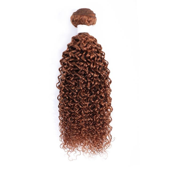#30 Medium Auburn Kinky Curly Remy Human Hair Bundles Sew In Weave Bundles Brazilian Bundle Deals