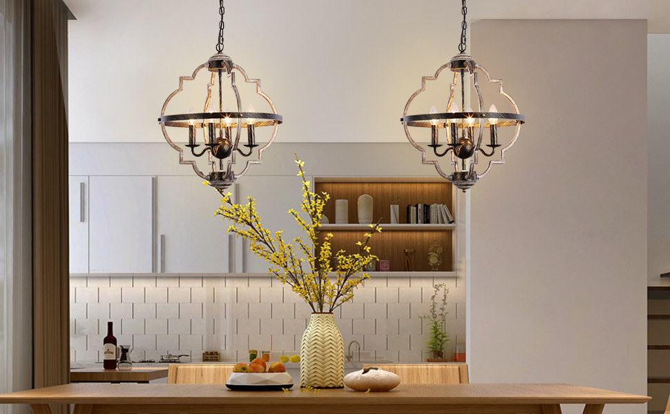 Rustic Farmhouse Metal Chandelier Lighting Distressed Wood Ceiling Light Foyer Chandelier(WH-CI-130)