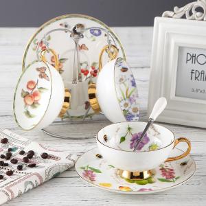 Quality Kitchenware Smooth Gently 230ml Personalised Bone China Tea Cups With Spoon wholesale