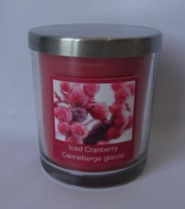 Quality Scented decor glass candle with metal lid and printed front label,100% paraffin wax wholesale