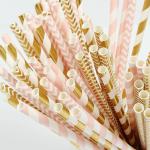 7.75" Party Event Striated Pink And Gold Striped Paper Straws