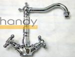 Brass Polished Chrome Kitchen Sink Water Faucet One Hole with Two Cross Handles