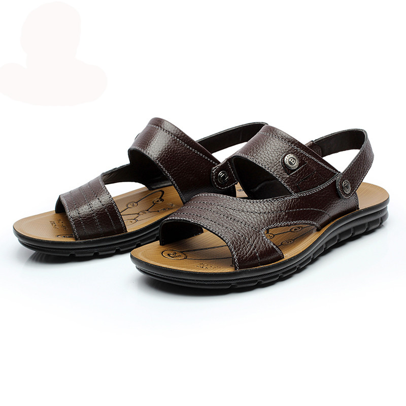 2 In 1 Mens Handmade Leather Sandals Chocolate Brown Sandals For Summer