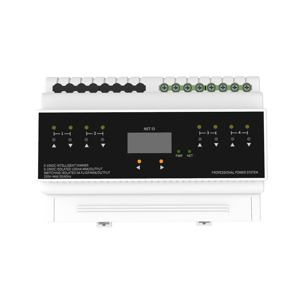 4 Channels DIN FLV4 Lighting Control Module With DC NET Communication