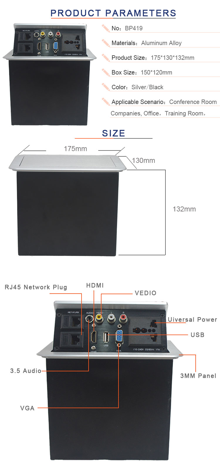 CE Rohs approved popular aluminum alloy pop up table socket outlet