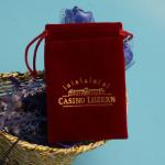 Red Velvet Drawstring Jewelry Pouch , Gold Logo Printing Womens Drawstring Bag