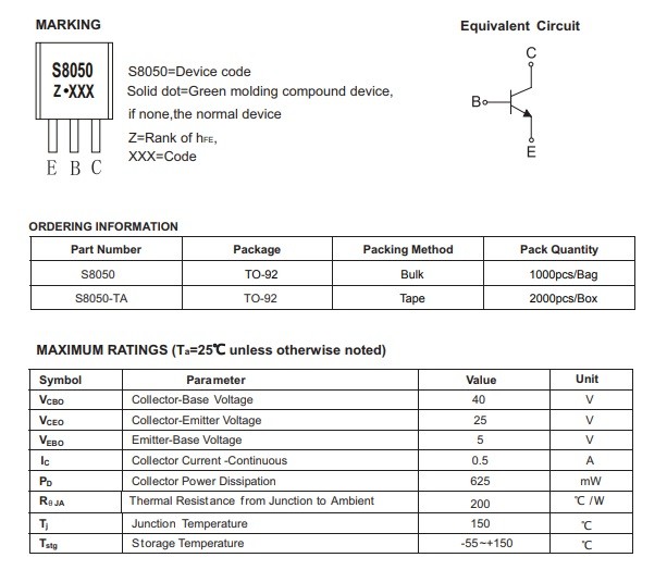 S8050 CJ Electronic Diodes And Transistors NPN 25V 500mA TO-92