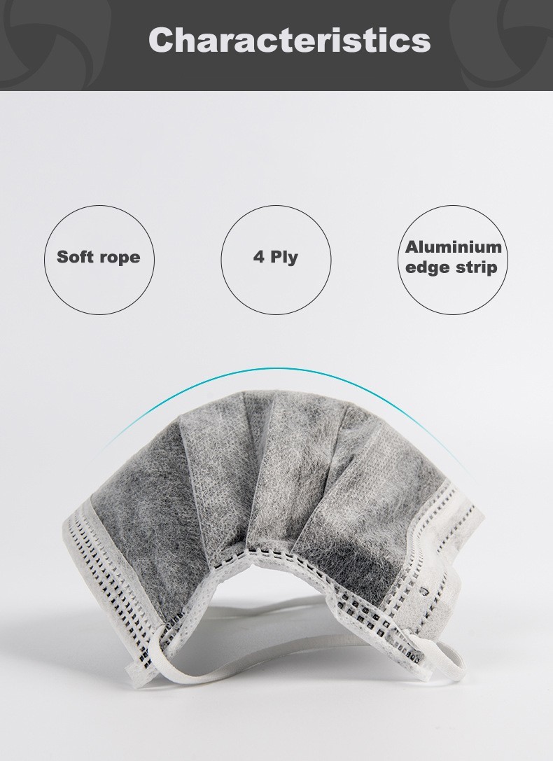 Liquid Proof Disposable Carbon Filter Face Mask Anti Virus 17.5x9.5cm Size