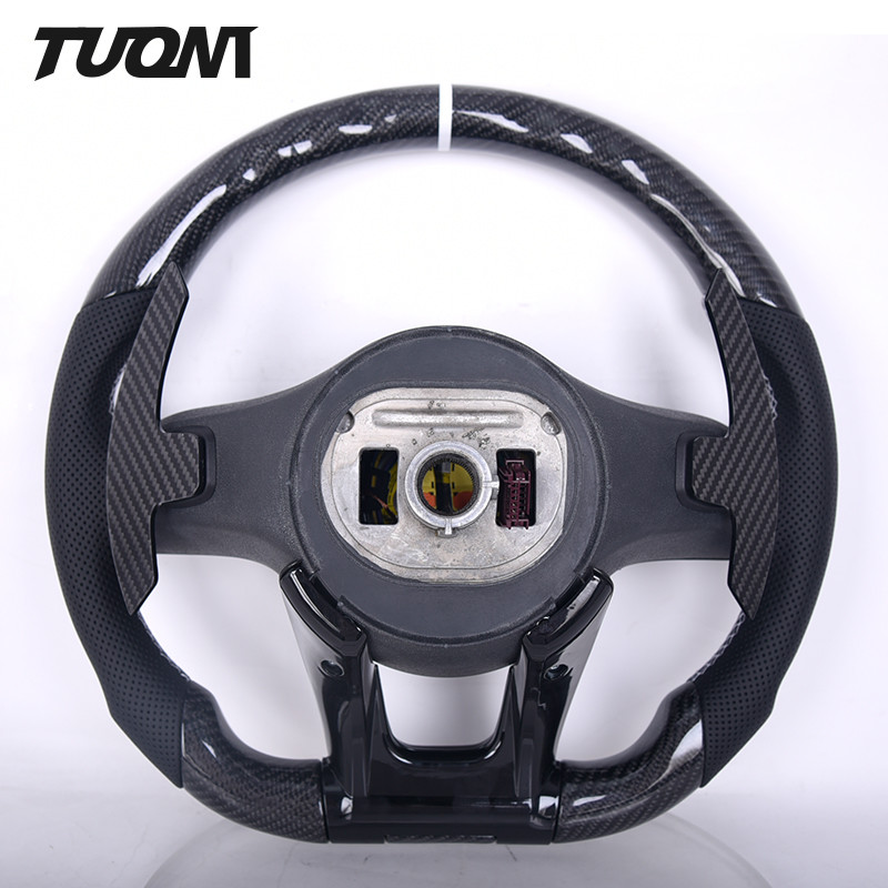 White Stripe Black Perforated Leather Mercedes Steering Wheel Carbon Fiber