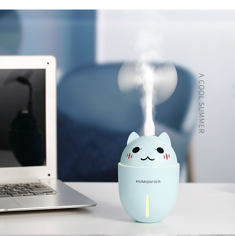3 in 1 320ML USB Air Humidifier Ultrasonic Cool-Mist Adorable Pet Mini Humidifier With LED Light Mini USB Fan