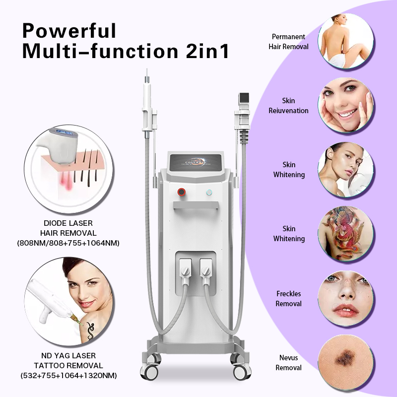 DPL diode laser 755 808 1064 2 Handles IPL Nd YAG Laser Tattoo Removal 2 in 1 ipl nd yag laser permanent hair removal machine