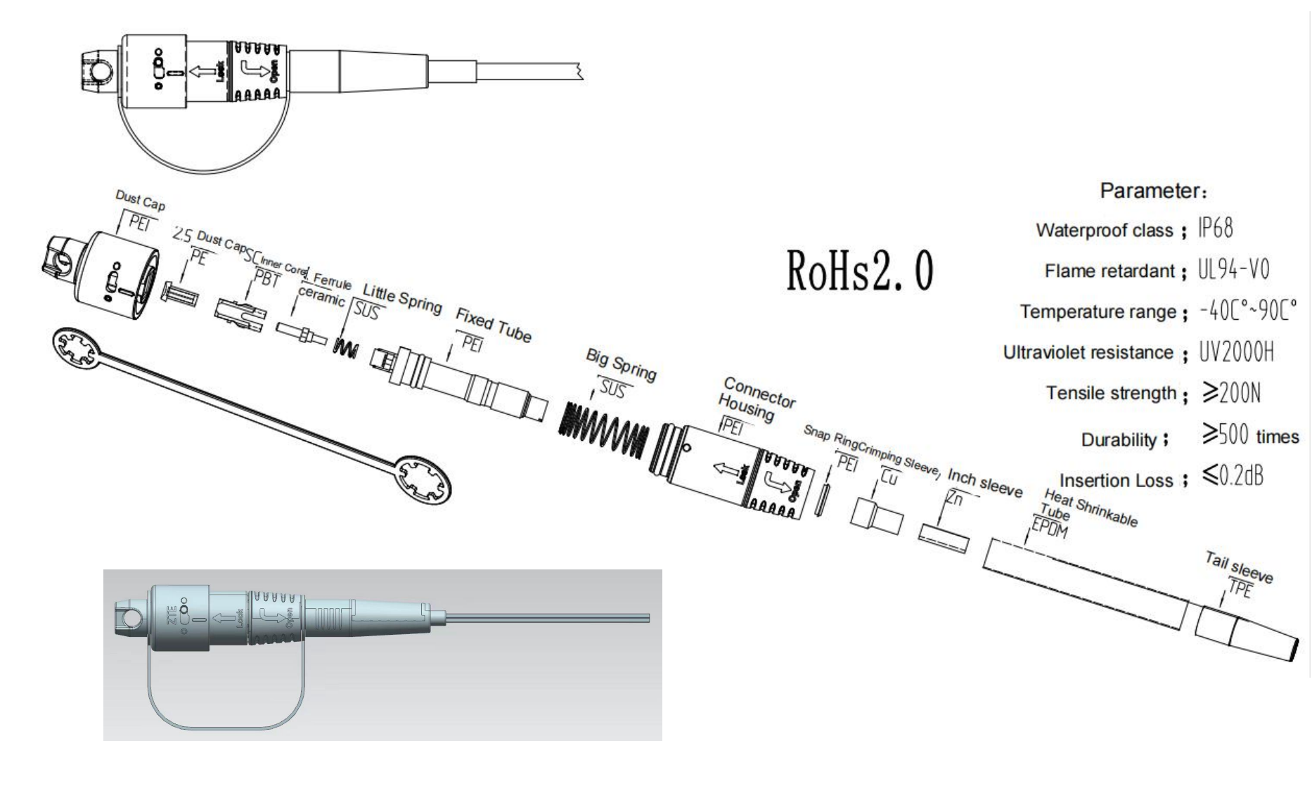 Effortless Fiber Waterproof Connector FTTH Mini SC APC/UPC Z-Type Optical Assembly