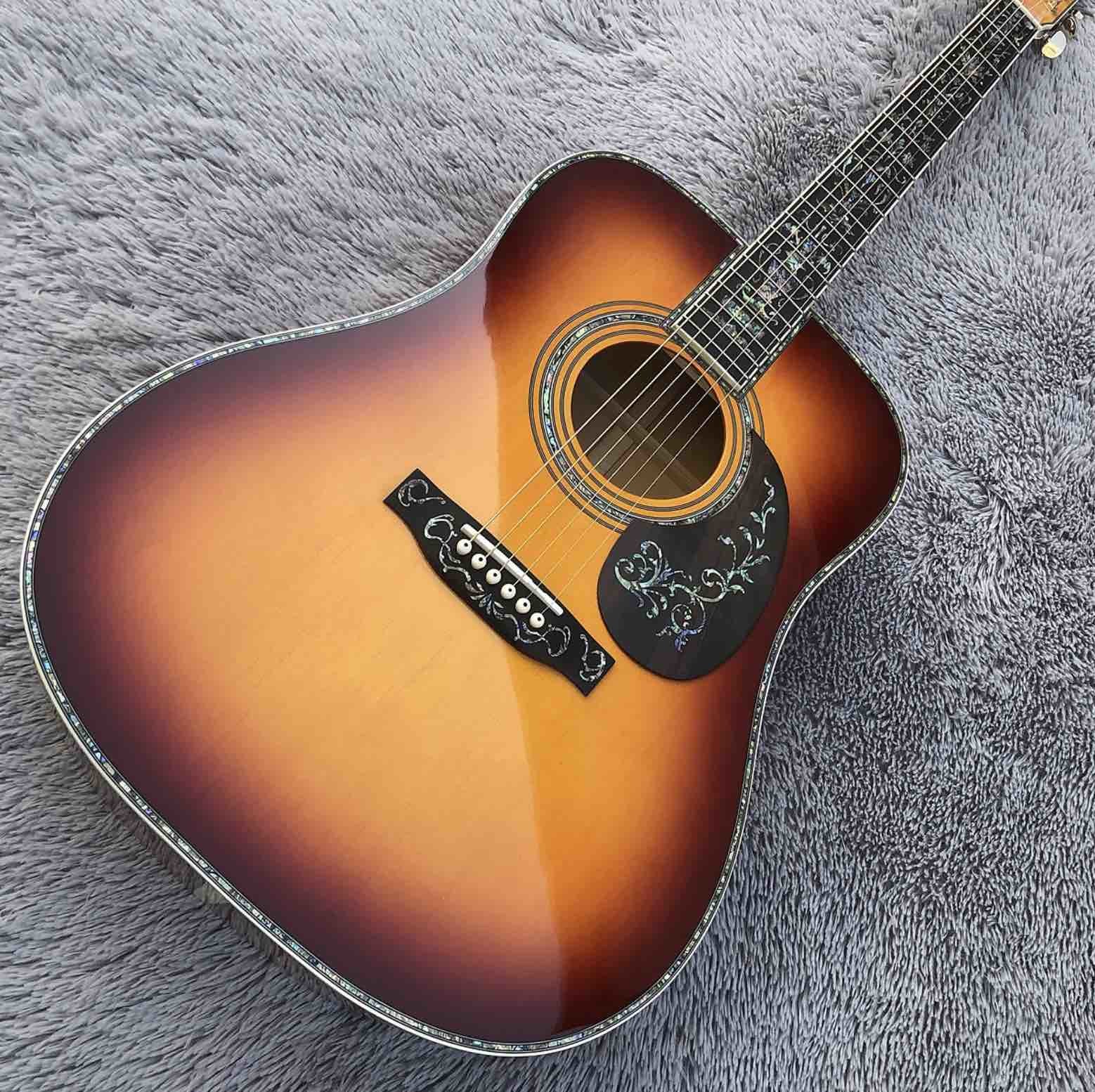 Solid Spruce Top Abalone D Style Acoustic Guitar with Spruce Maple Body Ebony Fingerboard