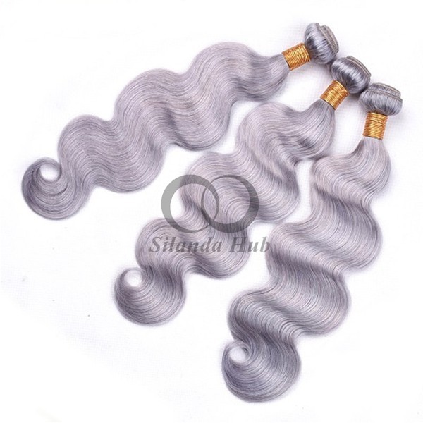 Grey Body Wave Remy Human Hair Bundles Sew In Weave Bundles Brazilian Bundle Deals