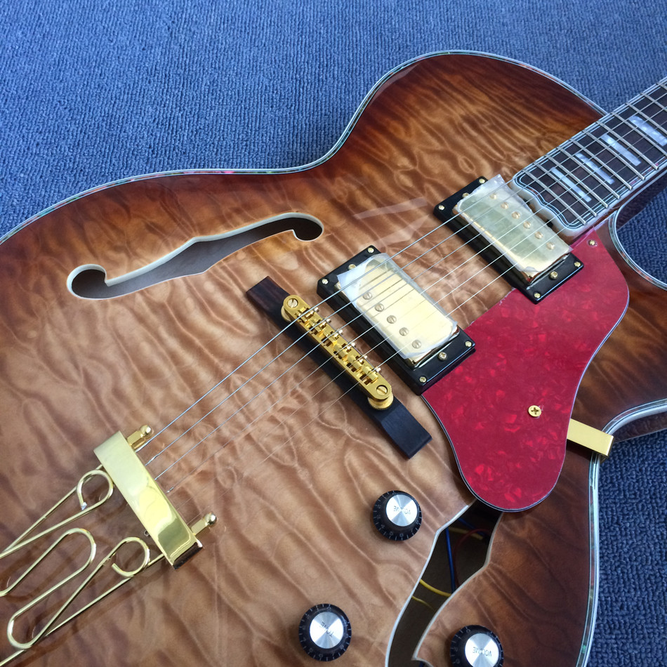 Hollow body L-5 jazz electric guitar,Full color strip edge,Burst color Quilte Maple top ,Quilte Maple top