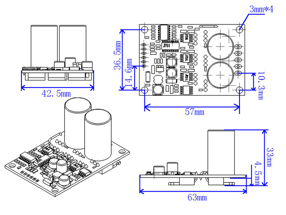JYQD - V7.5E 36 to 72VDC Three Phase Mosfet Motor BLDC Driver Board