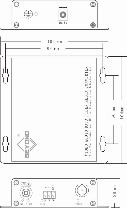 1 ch TVI to fiber converter Dimensions