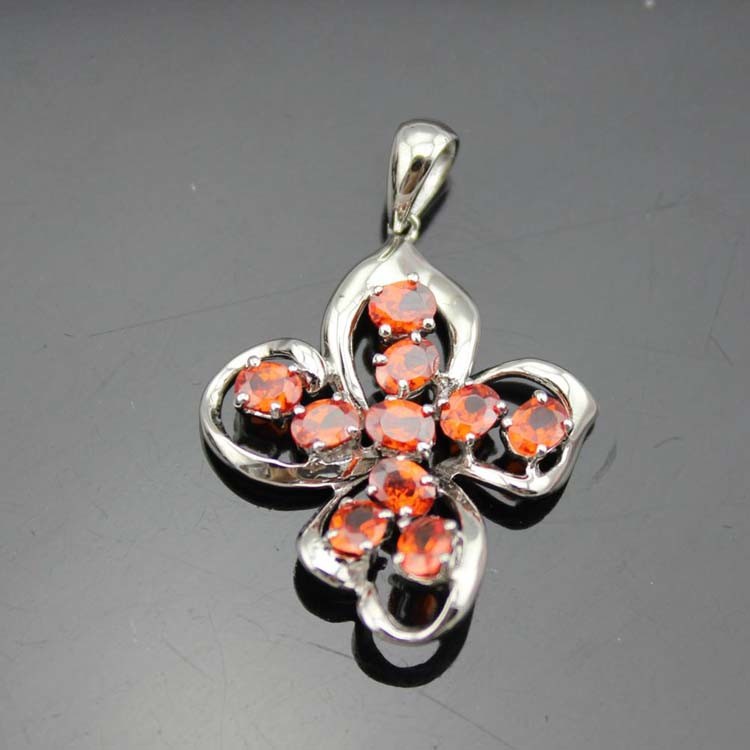 925 Silver Red Cubic Zircon Pendant Necklace (PSJ0227)