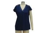Navy Blue V Neck Short Sleeve T Shirt , Plus Size Womens Dressy T Shirts Lace
