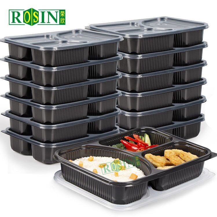 Thickened Plastic PP 3 Compartment Lunch Containers Transportation With Lid