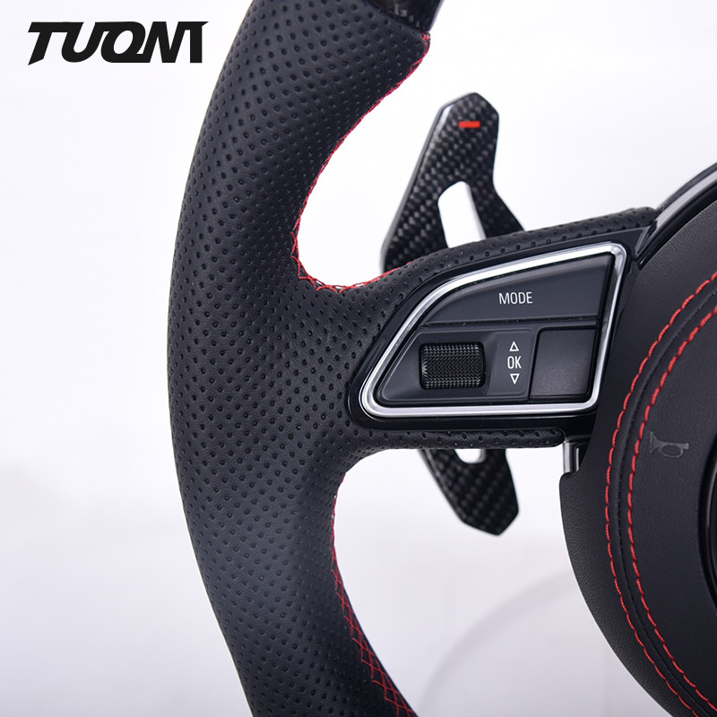 Black Perforated Leather Carbon Fiber Steering Wheel For Audi