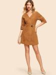 Fashion Clothing For Women 2018 Suede Button Front Wrap Dress